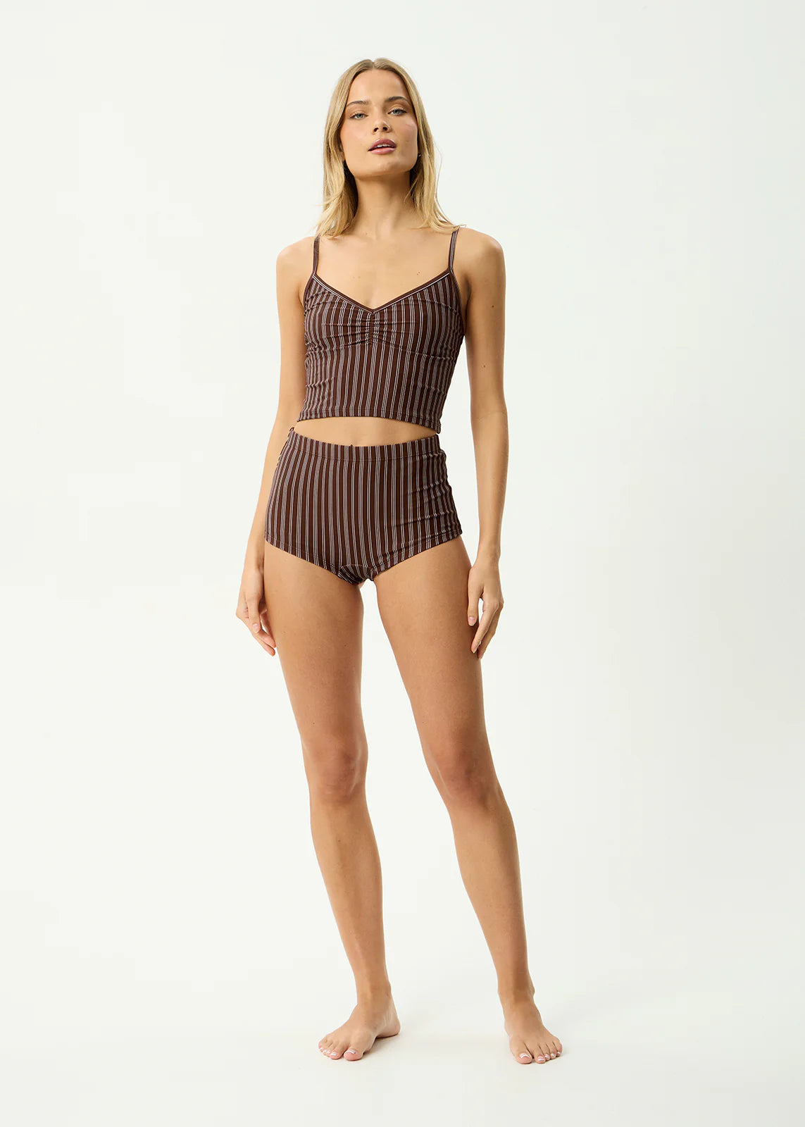 AFENDS Womens Ledger - Tankini - Coffee Stripe
