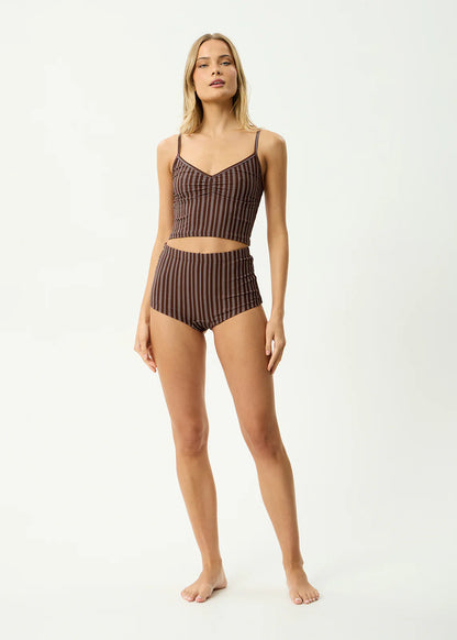 AFENDS Womens Ledger - Tankini - Coffee Stripe