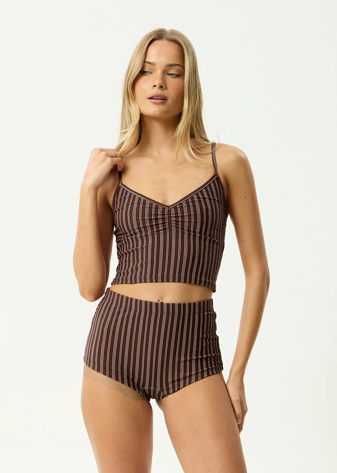 AFENDS Womens Ledger - Tankini - Coffee Stripe