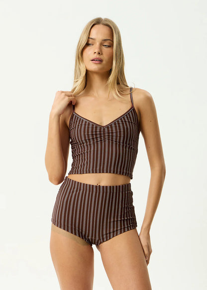 AFENDS Womens Ledger - Tankini - Coffee Stripe