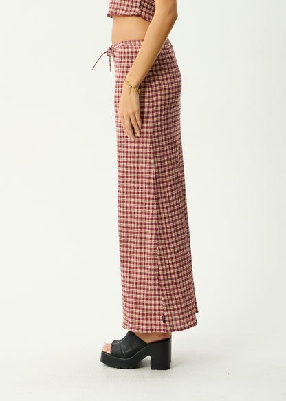 AFENDS Womens Frida - Seersucker Maxi Skirt - Capricorn Burgundy / Beige Check