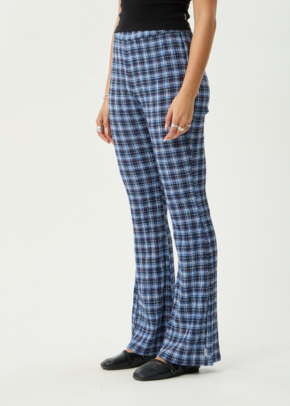 AFENDS Womens Mountains - Seersucker Flare Pant - Navy Red Check