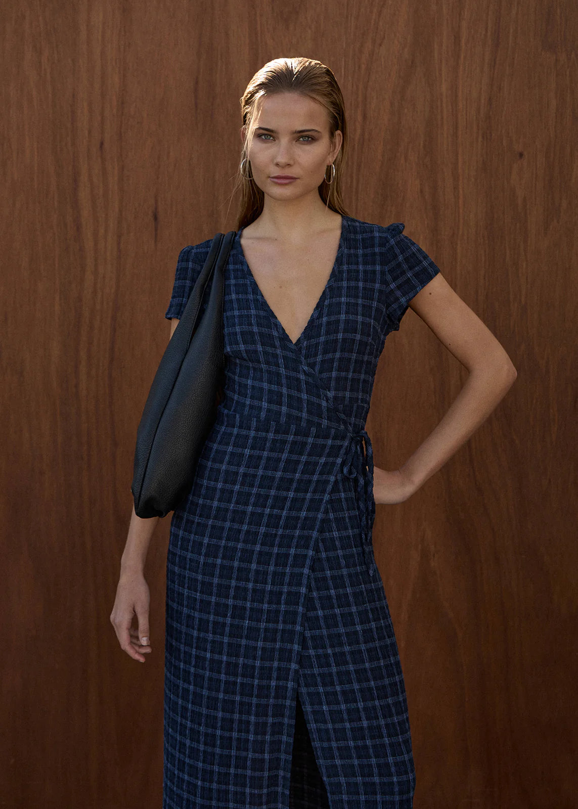 AFENDS Womens Felicity - Seersucker Maxi Dress - Thea Midnight Check