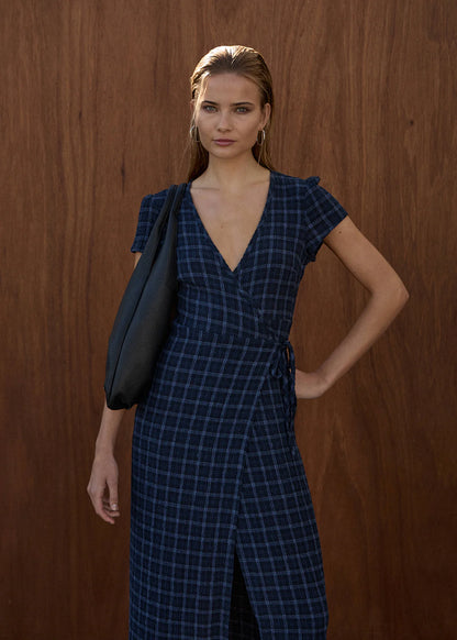 AFENDS Womens Felicity - Seersucker Maxi Dress - Thea Midnight Check