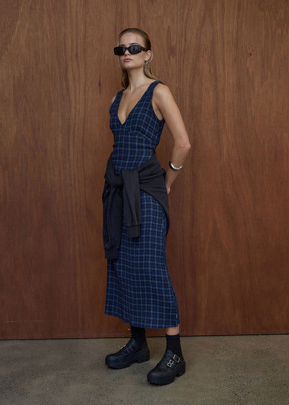 AFENDS Womens Tully - Seersucker Maxi Dress - Thea Midnight Check