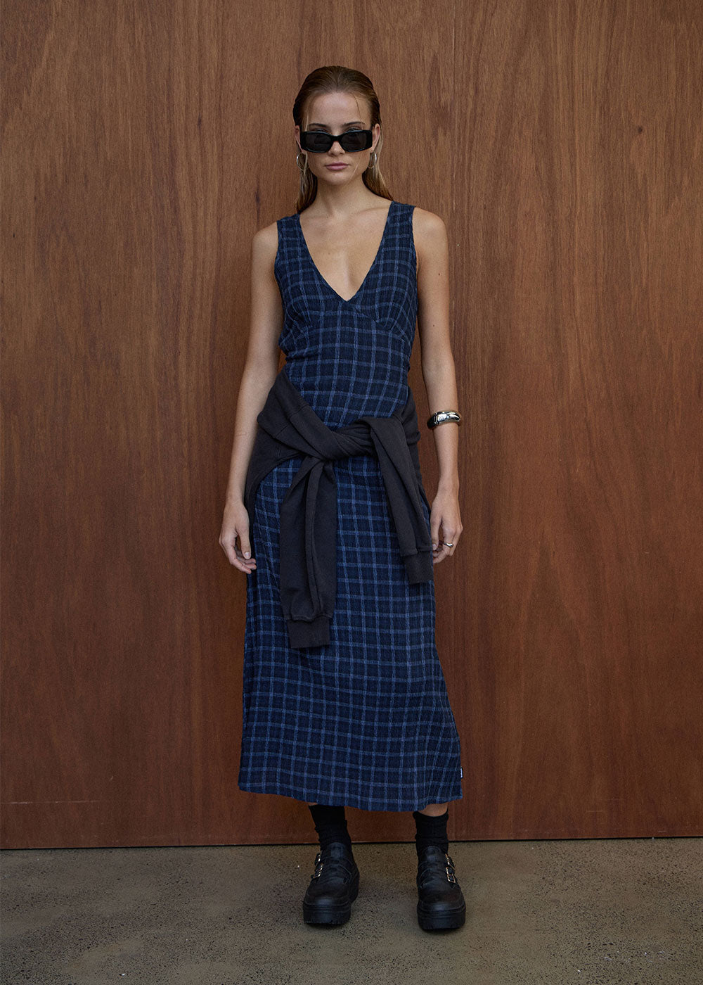 AFENDS Womens Tully - Seersucker Maxi Dress - Thea Midnight Check