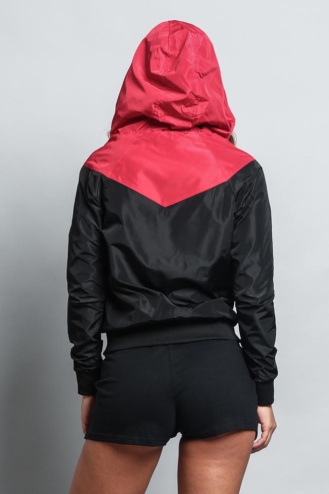 Women's Color Block Hooded Windbreaker Jacket