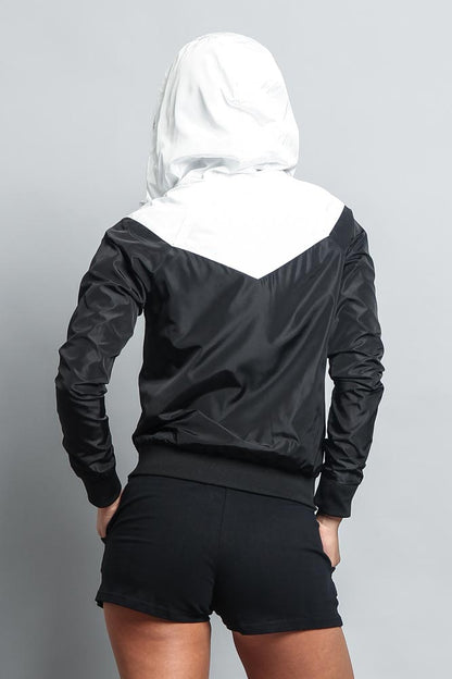 Women's Color Block Hooded Windbreaker Jacket