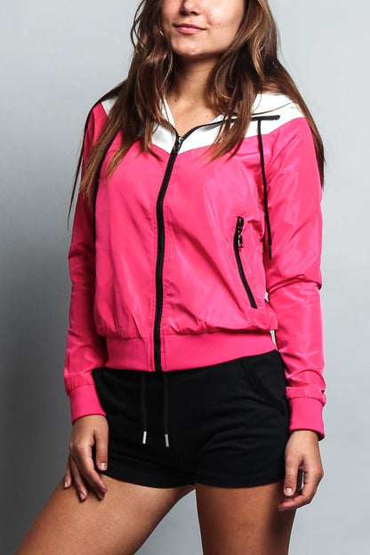 Women's Color Block Hooded Windbreaker Jacket