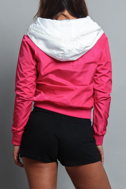 Women's Color Block Hooded Windbreaker Jacket