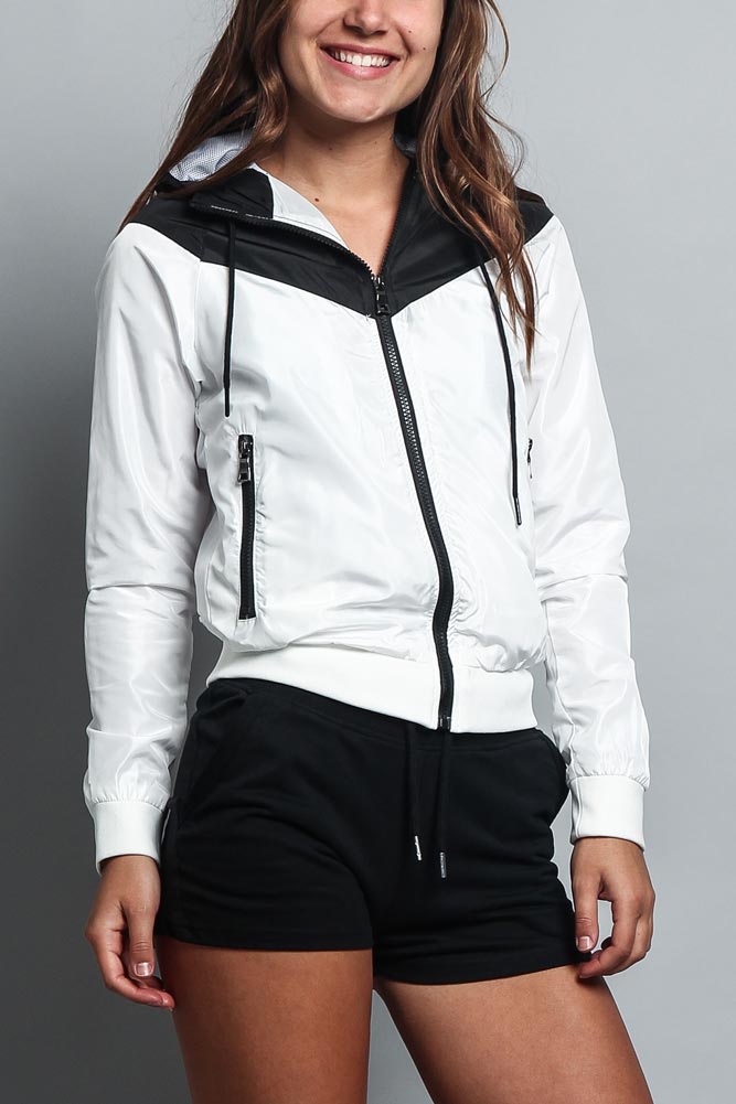 Women's Color Block Hooded Windbreaker Jacket