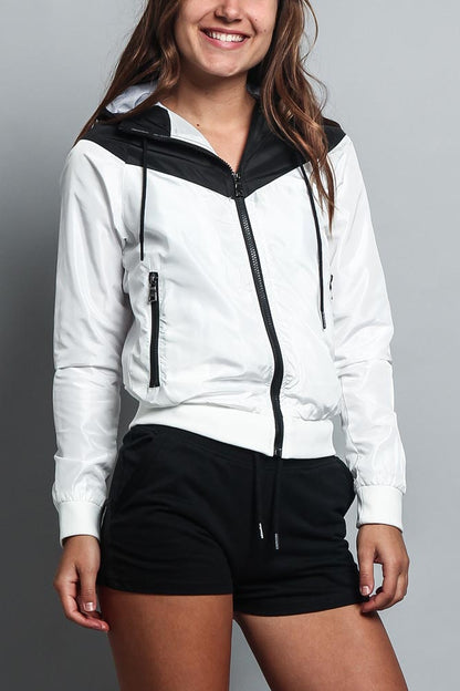 Women's Color Block Hooded Windbreaker Jacket