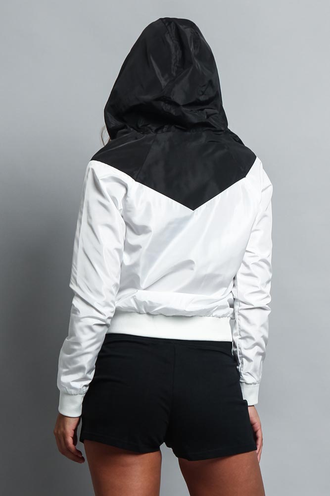 Women's Color Block Hooded Windbreaker Jacket