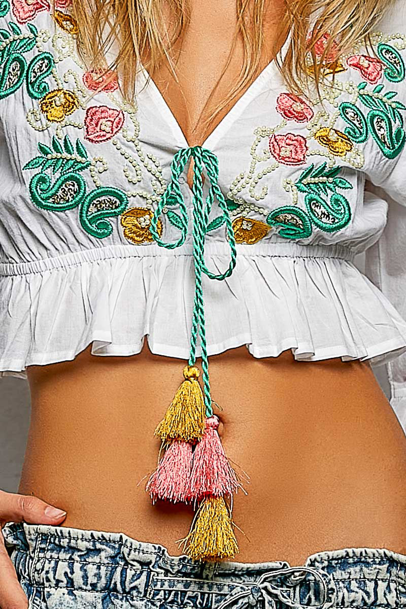 Floral Embroidered Cropped Blouse