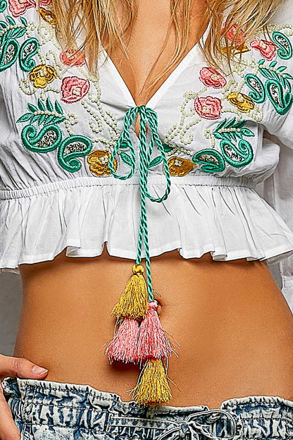 Floral Embroidered Cropped Blouse
