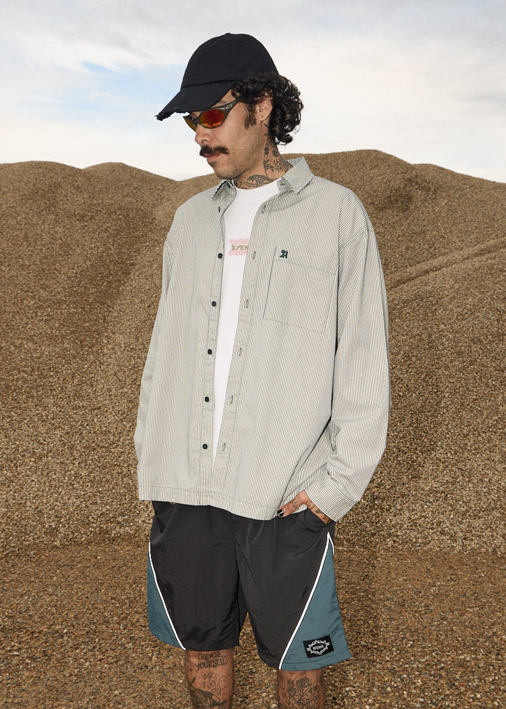 AFENDS Mens Bats - Oversized Striped Long Sleeve Shirt - Fuel