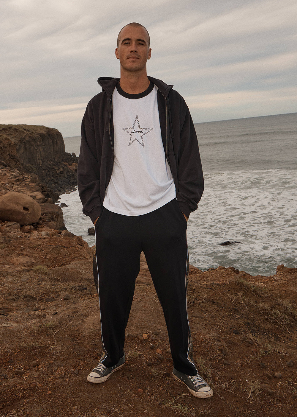 AFENDS Mens Chains - Boxy Ringer Tee - White