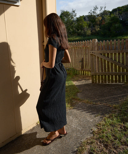 AFENDS Womens Elodie - Seersucker Midi Dress - Black