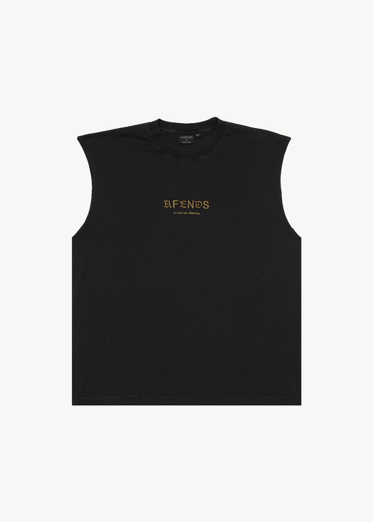 AFENDS Mens Mix Up - Sleeveless Tee - Stone Black