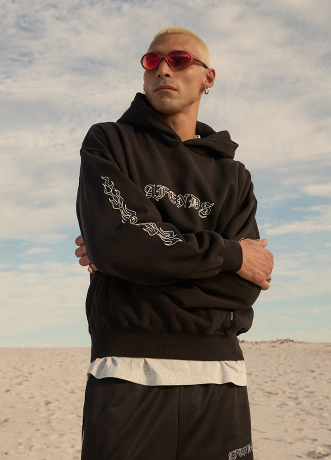 AFENDS Mens Machine -  Boxy Pull On Hood - Stone Black