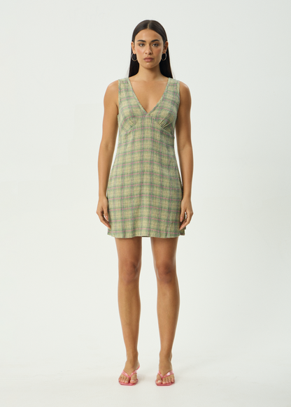 AFENDS Womens Grace - Seersucker Mini Dress - Green Check
