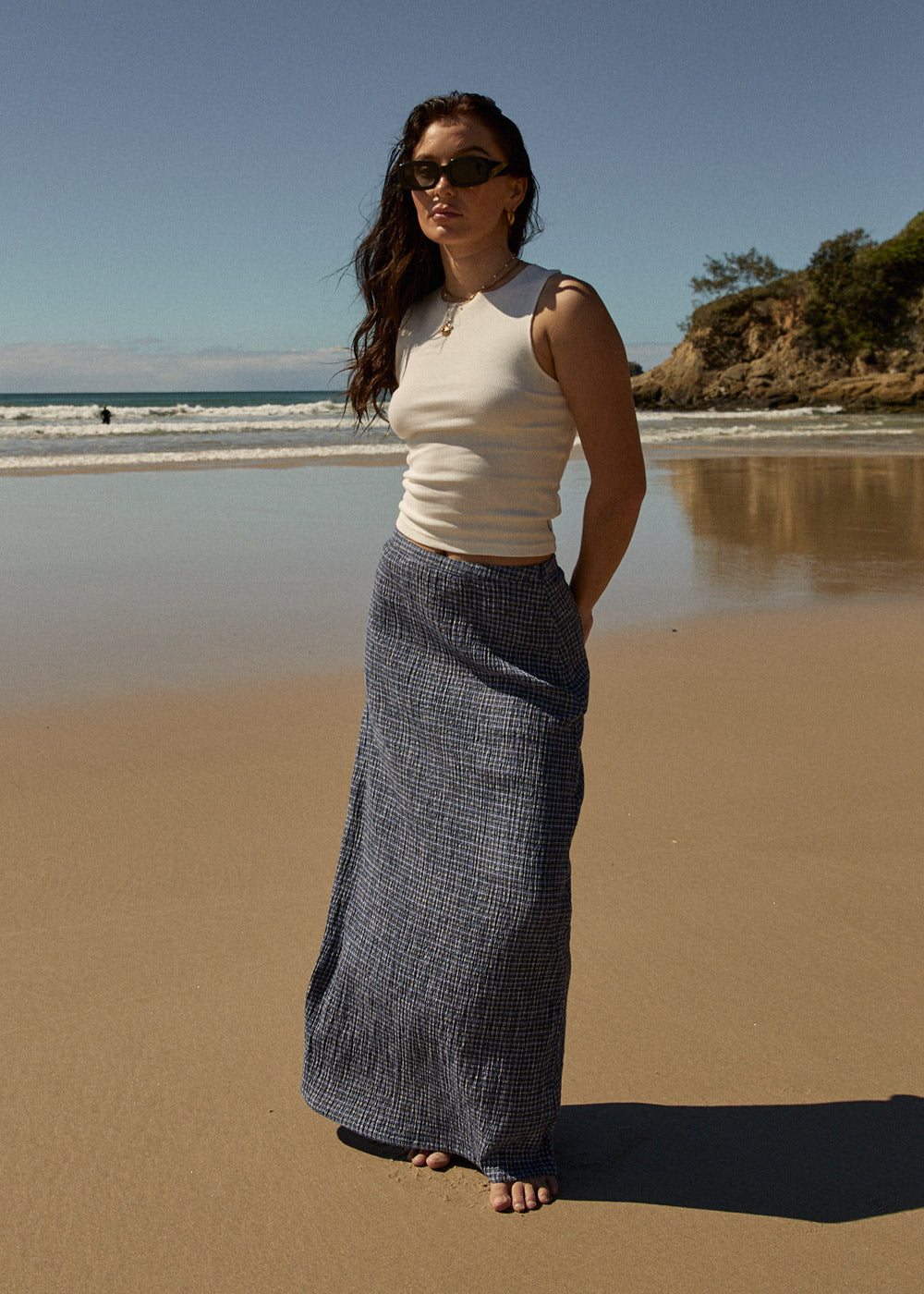 AFENDS Womens Lita - Seersucker Maxi Skirt - Shipwreck Marlin